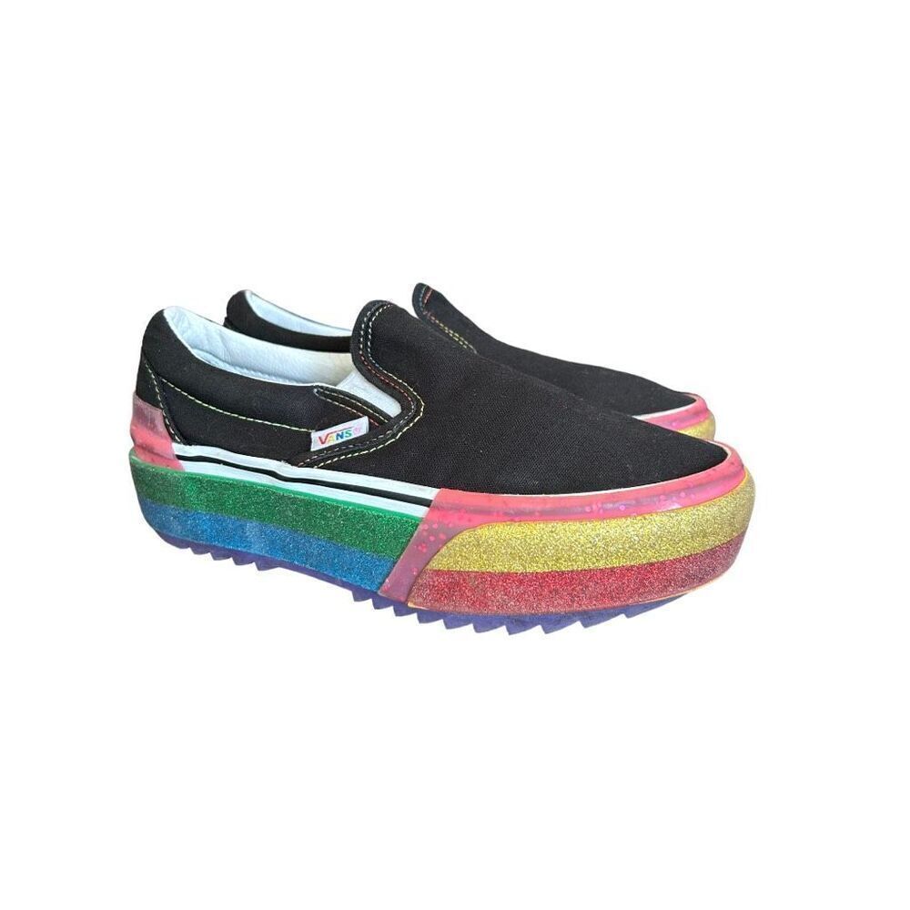 Vans Rainbow Multicolored Glitter Chunky Platform Slip On Sneakers Size 5.5